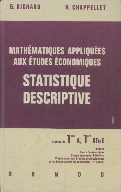 Livrenpoche : Statistique descriptive 1ère A, 1ère BTnE - G. Richard - Livre