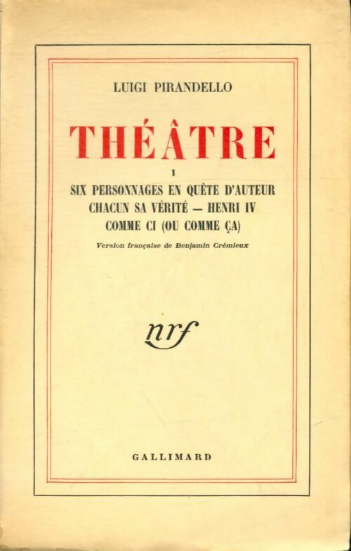 Livrenpoche : Théâtre Tome I  - Luigi Pirandello - Livre