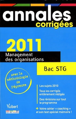 Management des organisations bac STG - Karine Adam -  Annales corrigées - Livre