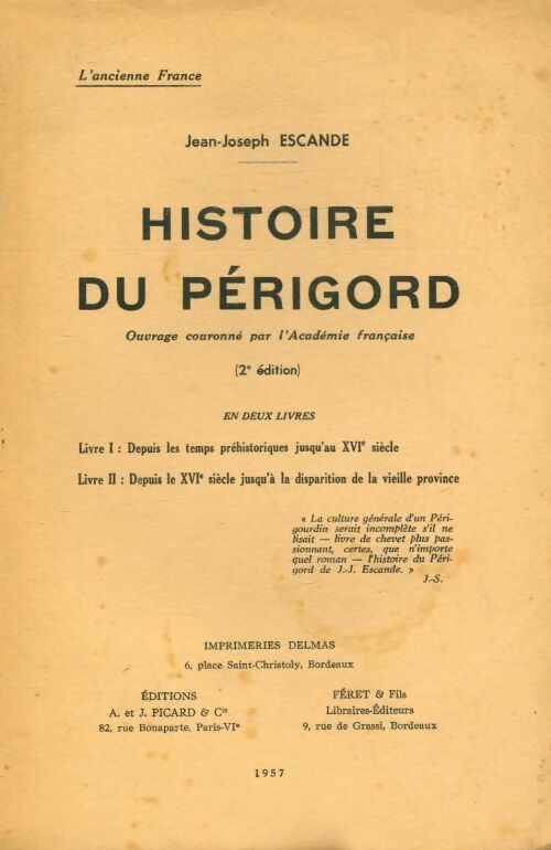 Livrenpoche : Histoire du Périgord - Jean-Joseph Escande - Livre