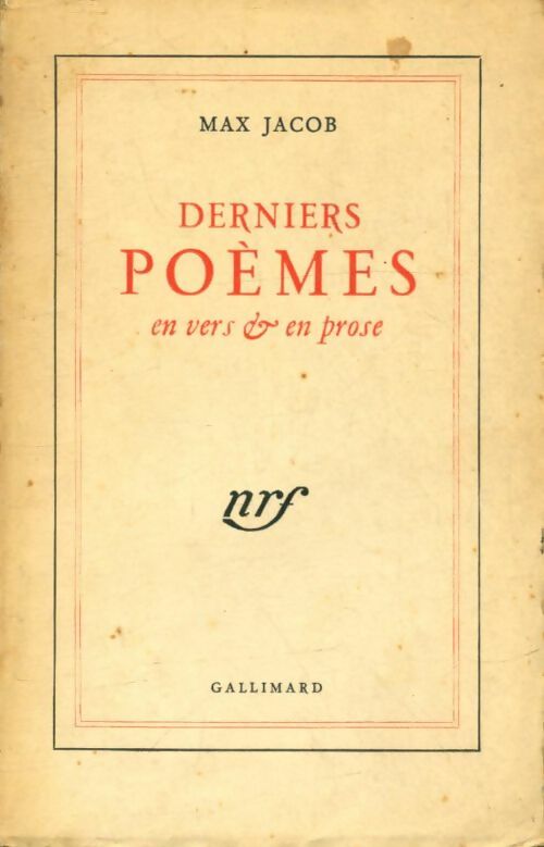 Livrenpoche : Derniers poèmes en vers & en prose - Max Jacob - Livre