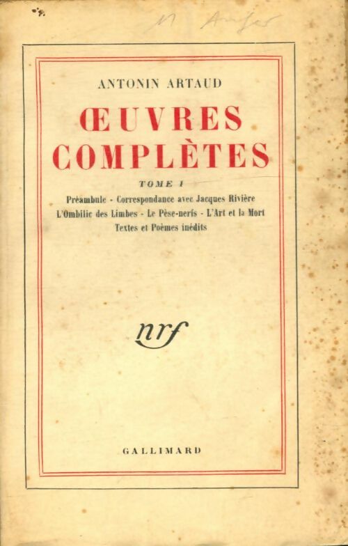 Livrenpoche : Oeuvres complètes Tome I - Antonin Artaud - Livre