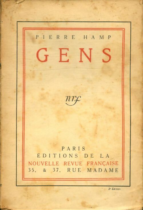 Gens - Pierre Hamp -  Nouvelle Revue Française - Livre