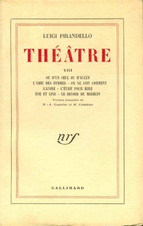 Livrenpoche : Théâtre Tome VIII - Luigi Pirandello - Livre
