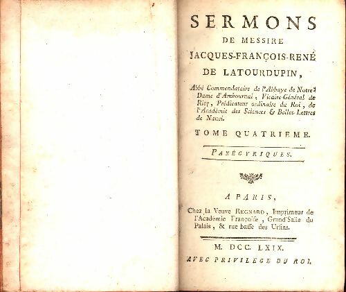 Livrenpoche : Panégyrique de nolasque Tome IV - Jacques-François-René De Latourdupin - Livre