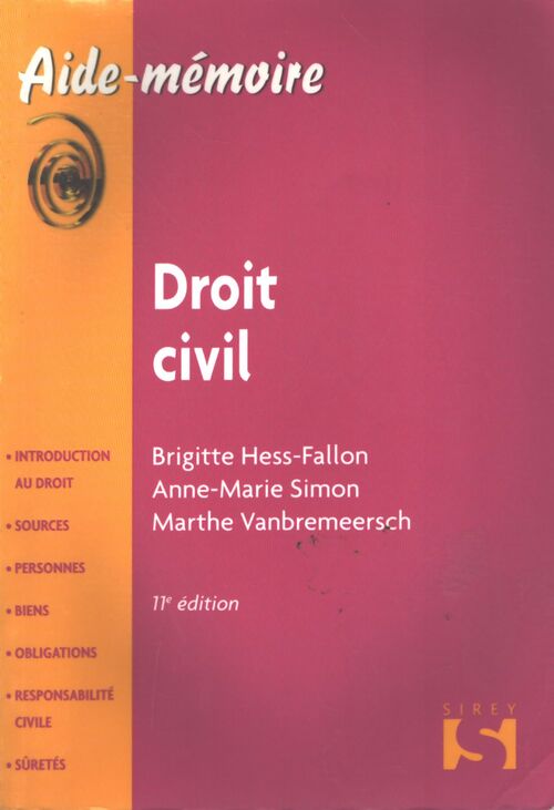 Droit civil - Brigitte Hess-Fallon - Livre