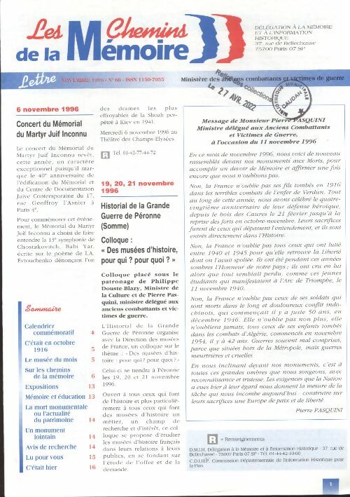 Livrenpoche : Les chemins de la mémoire n°66 :  - Collectif - Livre