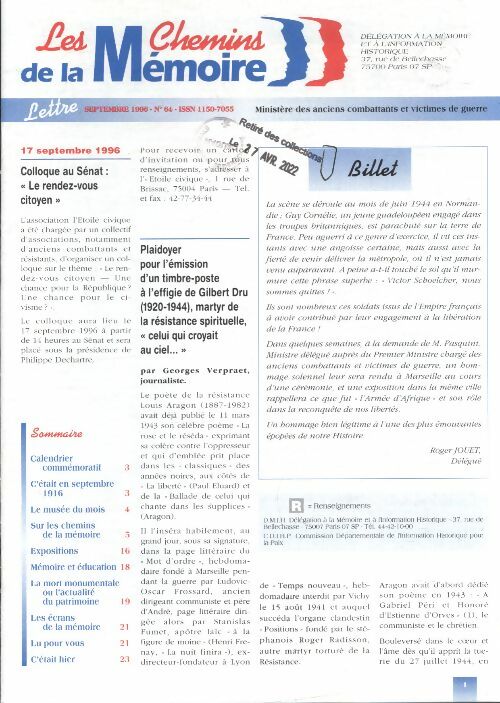 Livrenpoche : Les chemins de la mémoire n°64 :  - Collectif - Livre