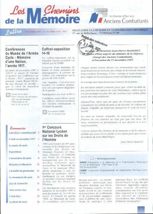 Livrenpoche : Les chemins de la mémoire n°74 :  - Collectif - Livre