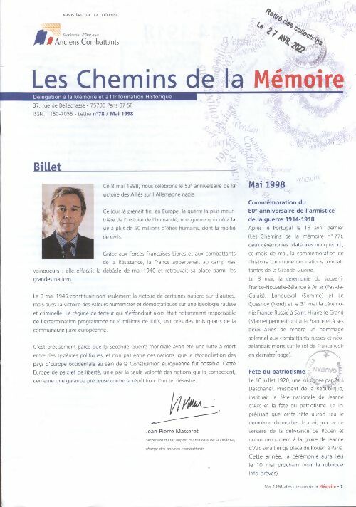 Livrenpoche : Les chemins de la mémoire n°78 :  - Collectif - Livre