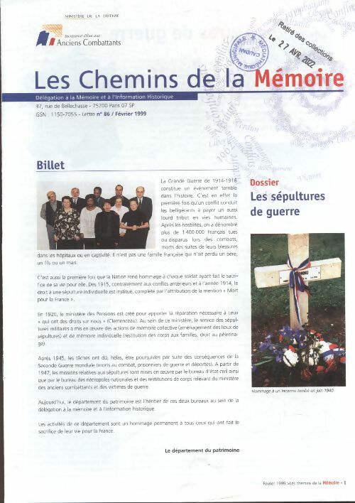 Livrenpoche : Les chemins de la mémoire n°86 :  - Collectif - Livre