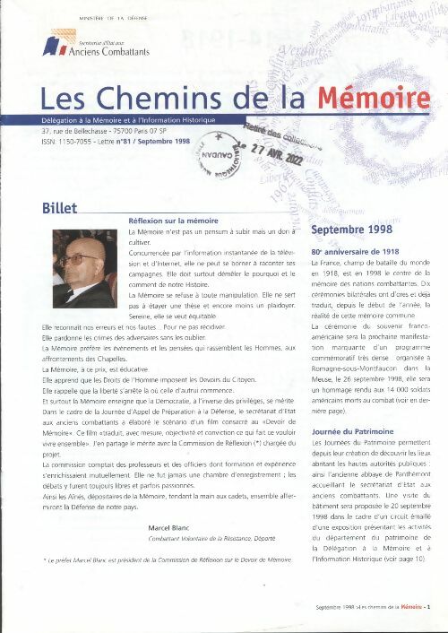 Livrenpoche : Les chemins de la mémoire n°81 :  - Collectif - Livre