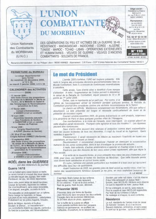 Livrenpoche : L'Union Combattante du Morbihan n°110 - Collectif - Livre