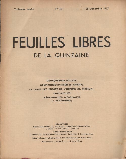 Livrenpoche : Feuilles libre de la quinzaine n°48 - Troisième année - Collectif - Livre