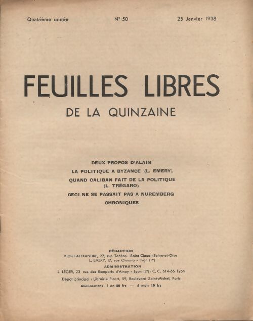 Livrenpoche : Feuilles libre de la quinzaine n°50 - Quatrième année - Collectif - Livre