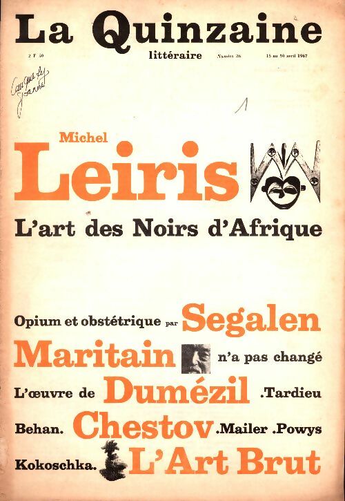 Livrenpoche : La quinzaine littéraire  n°26 : Michel Leiris - Collectif - Livre