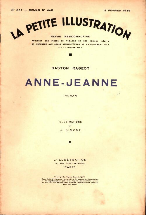 Livrenpoche : La petite illustration n°857 Roman n°408 : Anne-Jeanne Tome I - Collectif - Livre