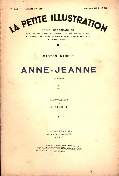 Livrenpoche : La petite illustration n°859 Roman n°410 : Anne-Jeanne Tome III - Collectif - Livre