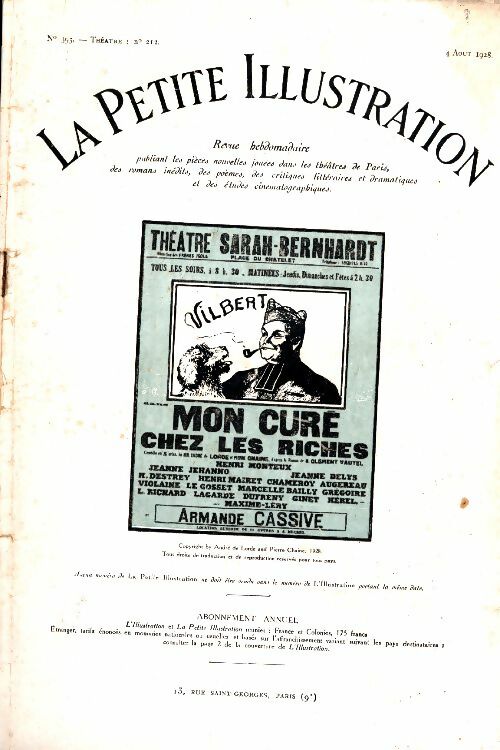 Livrenpoche : La petite illustration n°393 Théâtre n°212 : Mon curé chez les riches - Collectif - Livre