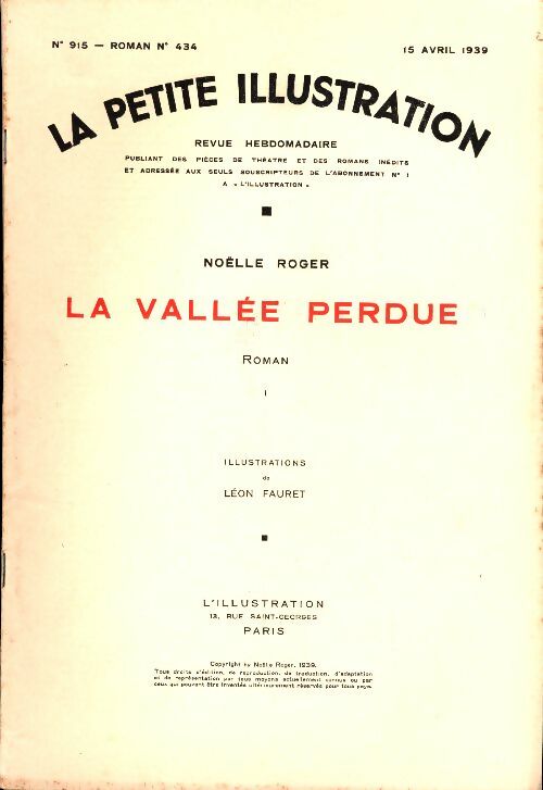 Livrenpoche : La petite illustration n°915 Roman n°434 : La vallée perdue Tome I - Collectif - Livre