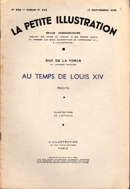 Livrenpoche : La petite illustration n°888 Roman n°423 : Au temps de Louis XIV - Collectif - Livre