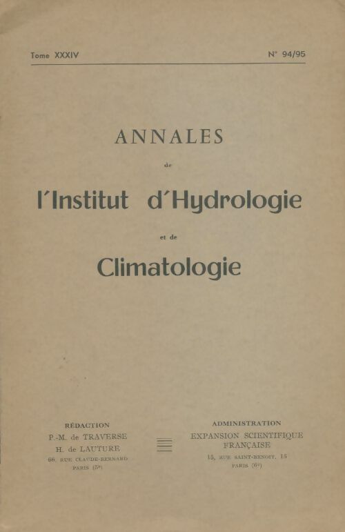 Livrenpoche : Annales de l'institut d'hydrologie et de climatologie Tome XXXIV - Collectif - Livre