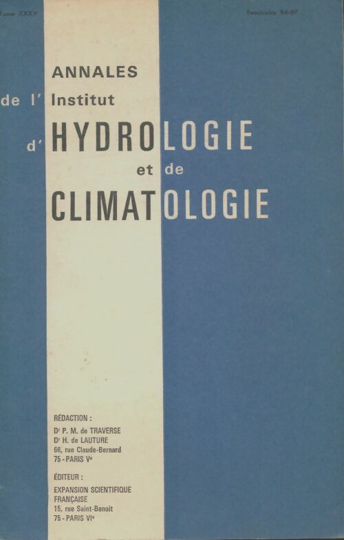 Livrenpoche : Annales de l'institut d'hydrologie et de climatologie Tome XXXV - Collectif - Livre