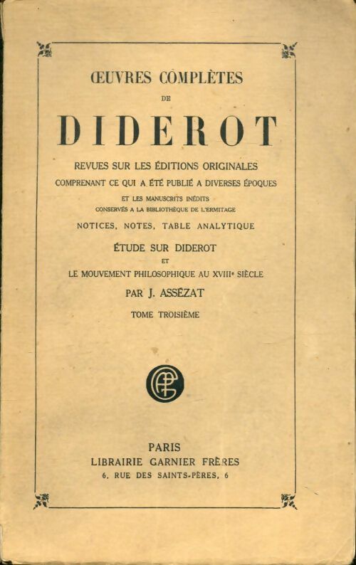 Livrenpoche : Oeuvres complètes Tome III - Denis Diderot - Livre
