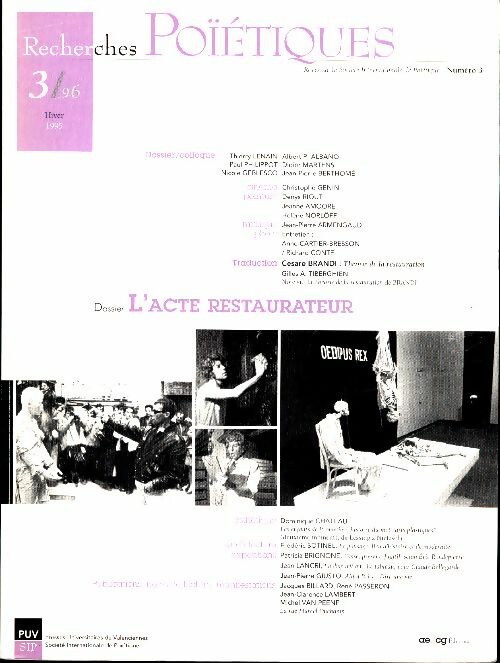 Livrenpoche : Recherches poïétiques n°3/96 : L'acte restaurateur - Collectif - Livre