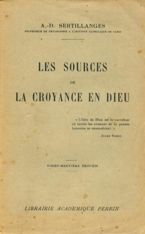 Livrenpoche : Les sources de la croyance en Dieu - A.-D Sertillanges - Livre