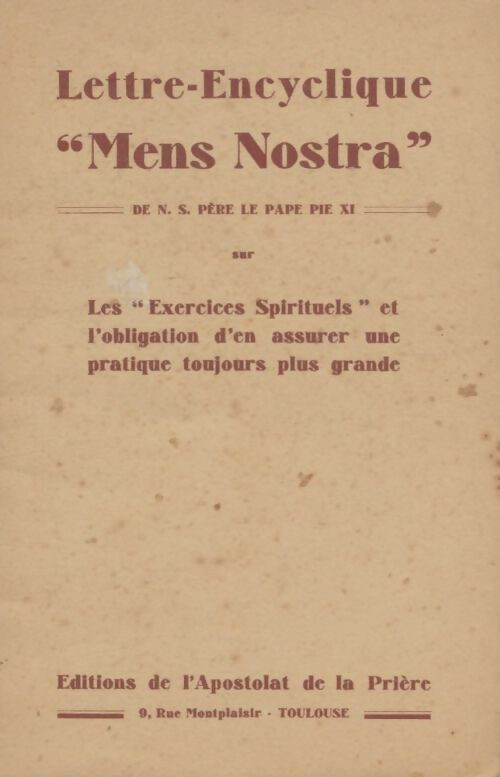 Livrenpoche : Lettre-encyclique mens nostra - Pie XI - Livre