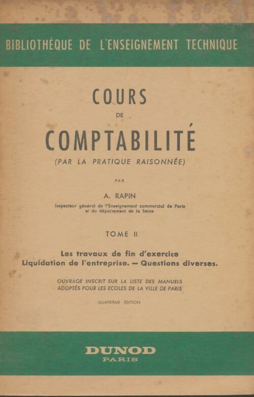 Livrenpoche : Cours de comptabilité Tome II - Rapin Albert - Livre