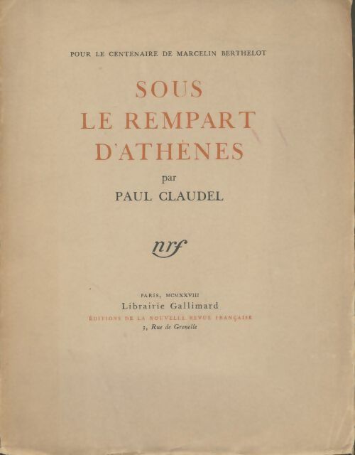 Livrenpoche : Sous le rempart d'Athènes - Paul Claudel - Livre