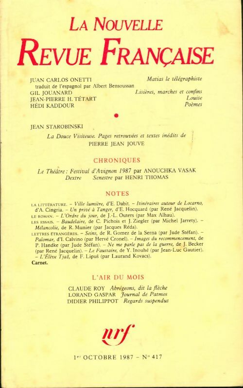 Livrenpoche : La n. R. F. Numéro 417 octobre 1987 - Collectif - Livre