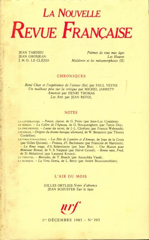 Livrenpoche : La n. R. F. Numéro 395 décembre 1985 - Collectif - Livre