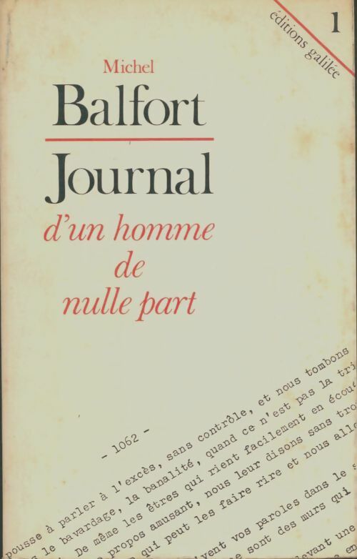 Livrenpoche : Journal d'un homme de nulle part Tome I - Michel Balfort - Livre