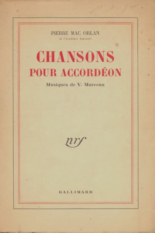 Livrenpoche : Chansons pour accordéon - Pierre Mac Orlan - Livre