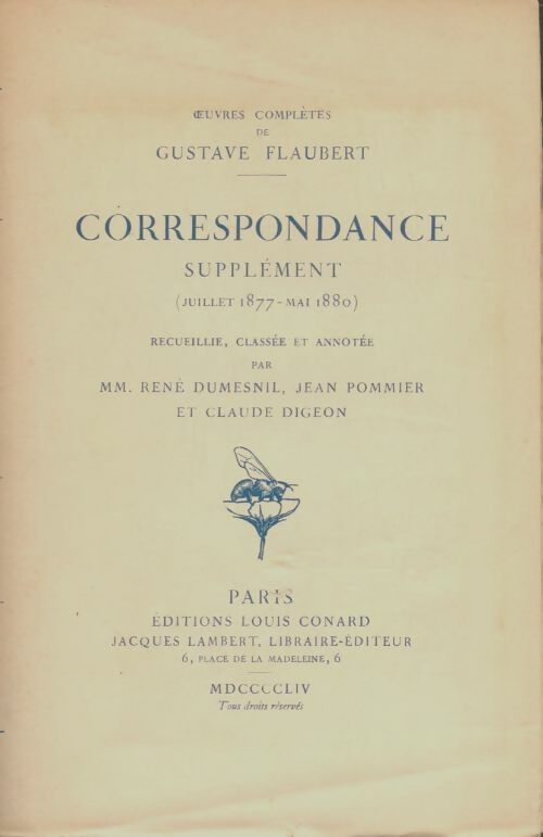 Livrenpoche : Correspondance supplément : juillet 1877-Mai 1880 - Gustave Flaubert - Livre