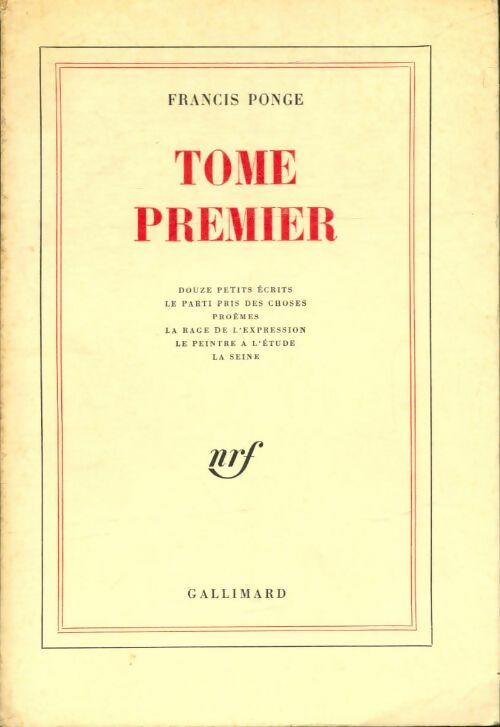 Livrenpoche : Tome premier - Francis Ponge - Livre