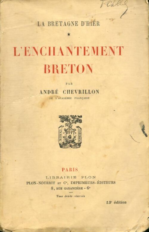 Livrenpoche : La bretagne d'hier Tome I : L'enchantement breton - André Chevrillon - Livre