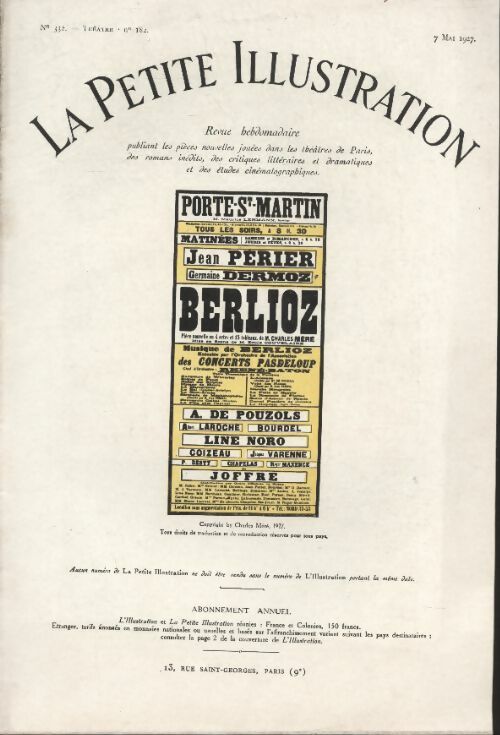 Livrenpoche : La petite illustration n°332 : théâtre n°182 : Berlioz - Collectif - Livre
