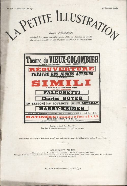 Livrenpoche : La petite illustration n°262 : théâtre n°150 : Simili - Collectif - Livre