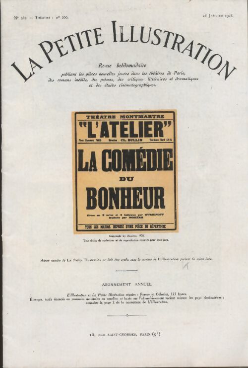 Livrenpoche : La petite illustration n°367 : théâtre n°200 : La comédie du bonheur - Collectif - Livre