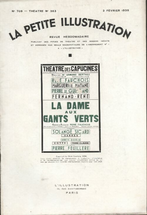 Livrenpoche : La petite illustration n°709 : théâtre n°363 : La dame aux gants verts - Collectif - Livre