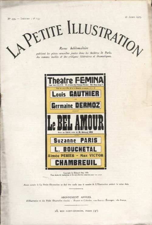 Livrenpoche : La petite illustration n°239 : théâtre n° 139 : Le bel amour - Collectif - Livre