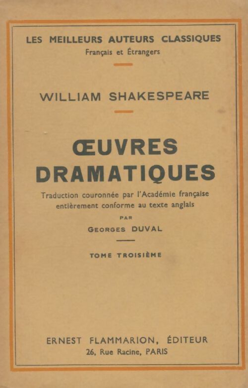 Livrenpoche : Oeuvres dramatiques Tome III  - William Shakespeare - Livre