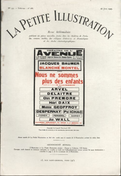 Livrenpoche : La petite illustration n°337 : théâtre n°186 : Nous ne sommes plus des enfants - Collectif - Livre
