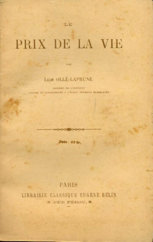 Livrenpoche : Le prix de la vie - Léon Ollé-Laprune - Livre