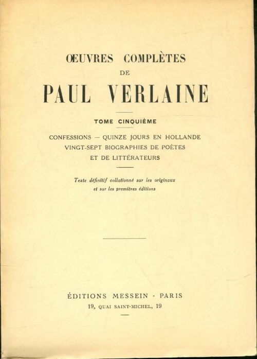 Livrenpoche : Oeuvres complètes Tome V - Paul Verlaine - Livre