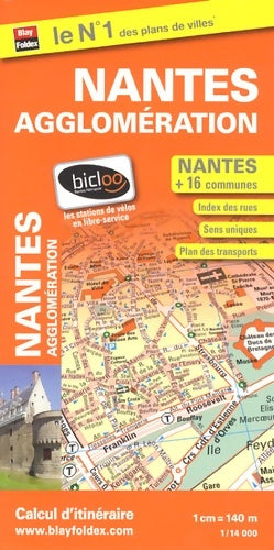 Livrenpoche : Plan de la ville de Nantes et de son agglomération (inclus : Fougères vitré redon) - echelle : 1/14 000 avec index - localisation des stations bicloo - Blay-Foldex - Livre